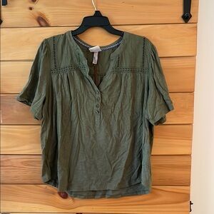 Knox Rose Green Buttoned Mandarin Collar Blouse